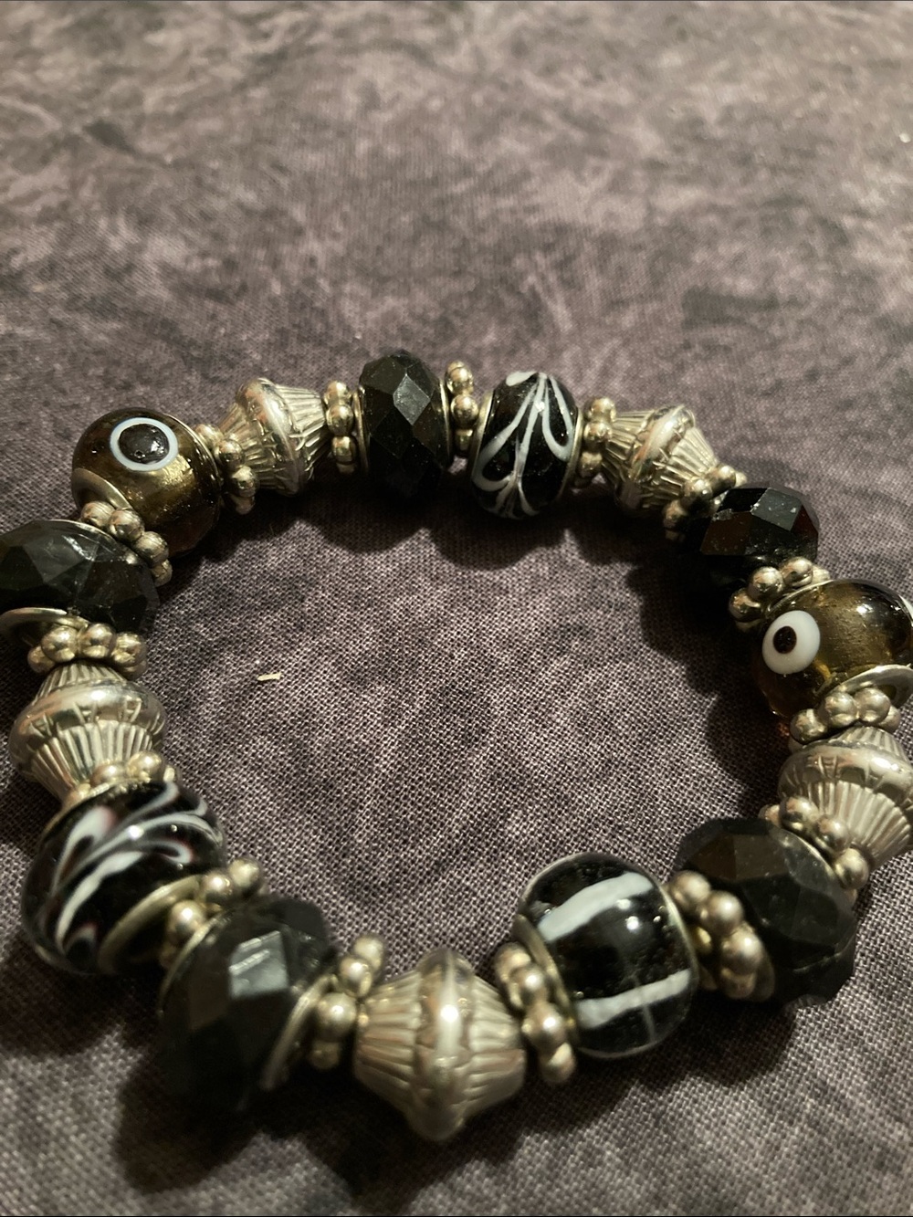 Handcrafted Black and Silver Tone Beaded Women's Bracelet